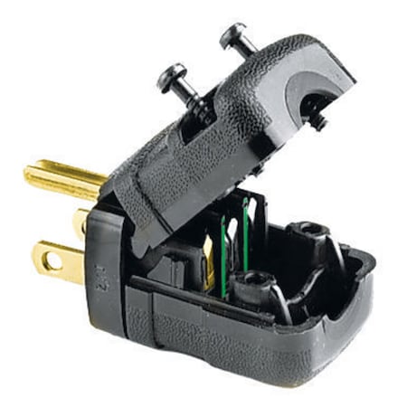 Hubbell Wiring Device-Kellems Straight Blade Plug, 5-15P, 15 A, 125V AC, 2 Pole, Screw Terminals, Grounded HBL5966VBLK